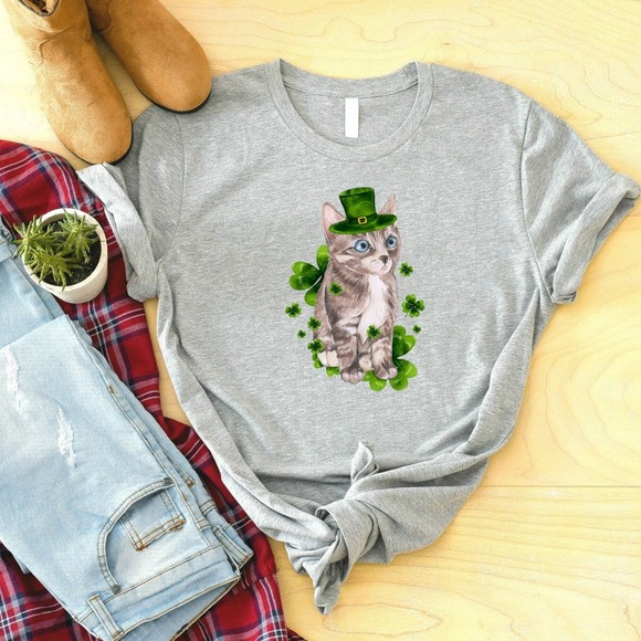 St Patrick's Cat Shirt, Happy St Patrick's Day Shirt, Lucky Shirt, Cat Shirt - Picture 1 of 2